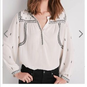 Lucky Brand Boho Silky Peasant Blouse Top XS
